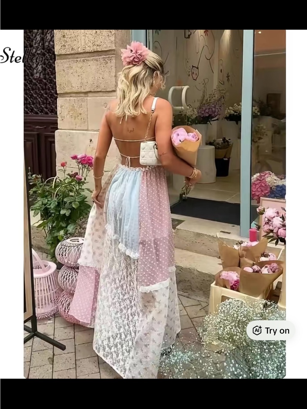 NWOT Multi Patchwork Summer Lace Maxi Dress - Pink & Blue - Picture 2 of 15